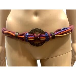 Multi Color Earthy Obi Knot Belt w Brass Rings | Gypsy Boho | 34 - 40"
